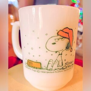 Vintage Snoopy - Fire King Milk Glass Mug - 1958